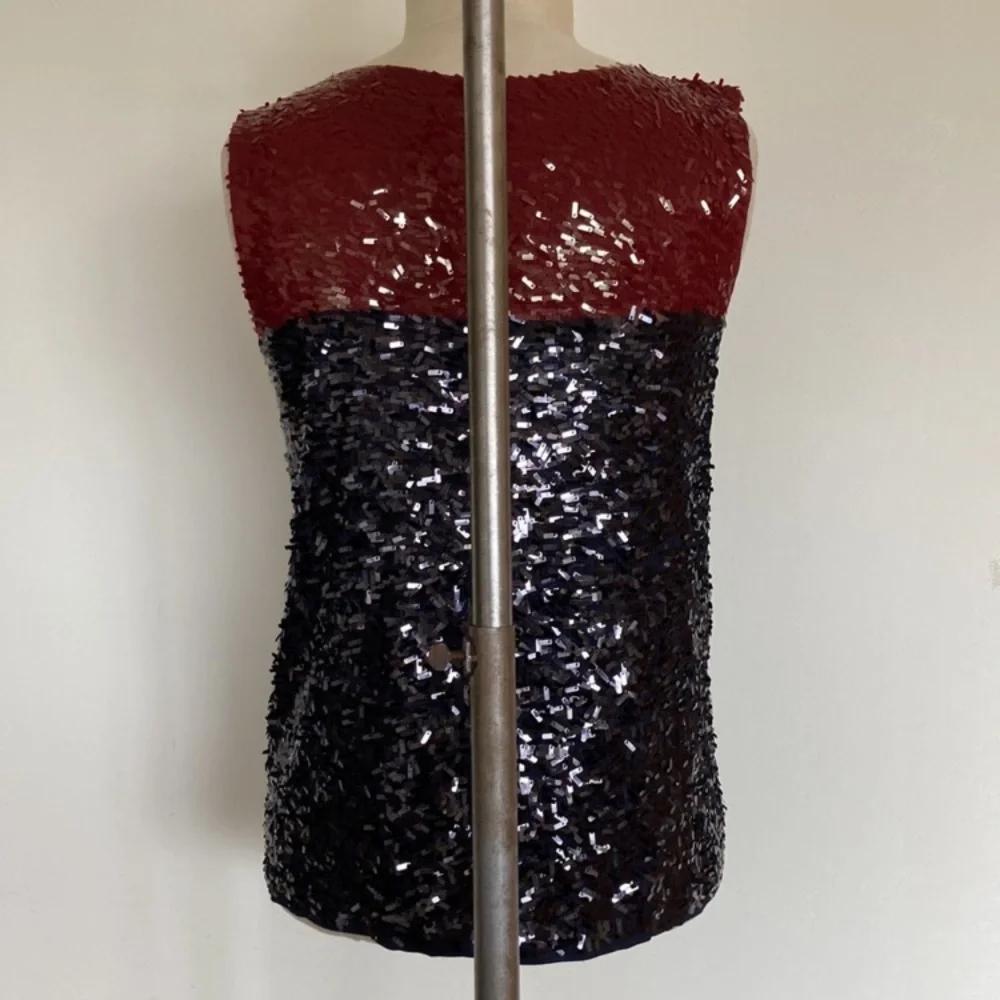 J. Crew Collection sequined sleeveless top, red and black M